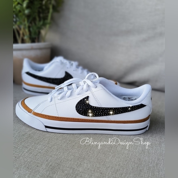Bling Nike Court Legacy White Sneakers made with Black Crystals Custom Womens - Picture 7 of 7